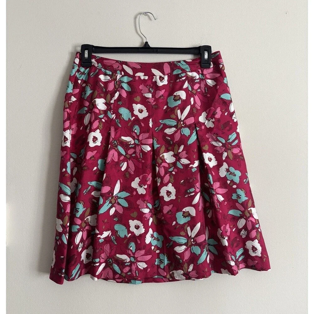 Vintage Y2K 2000s 100% SILK Merona Skirt Floral A Line‎ Pink Blue White Preppy